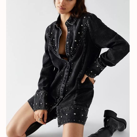 Free People Bennett Mini Dress / M / Black Wash - Picture 2 of 7